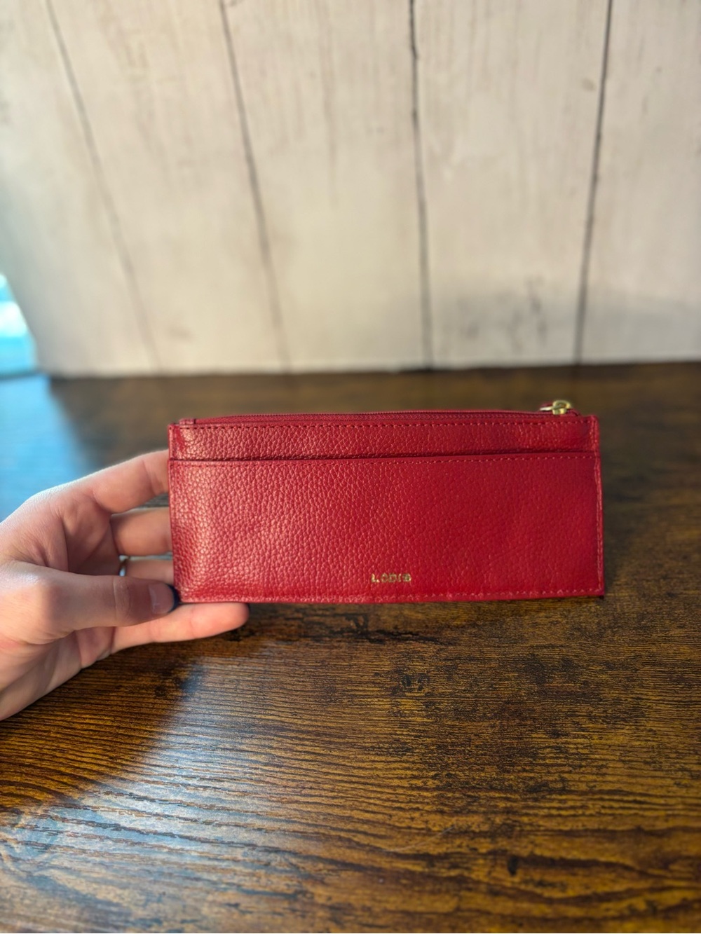 Lodis Red Pebbled Leather Zip Card Sleeve Wallet